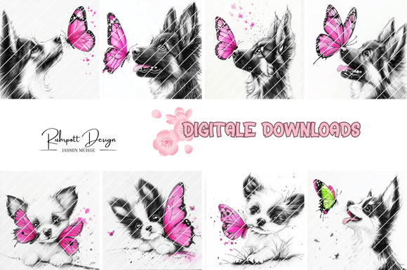 Download Cute Dogs &amp; Butterflies Clipart Bundle - Cute Collection