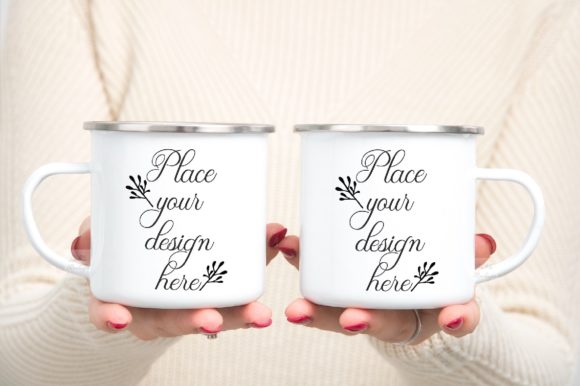 Download Two Enamel Mock Up Campfire Mug Woman - Mock up Collection