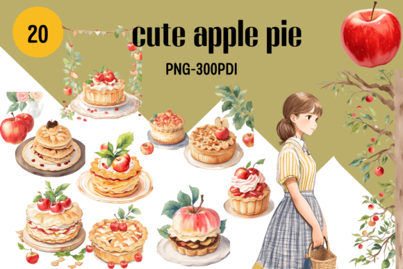 Download Cute Apple Pie,Clipart,watercolor - Cute Collection