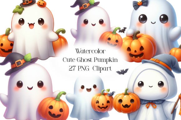 Download Watercolor Cute Ghost Pumpkin Clipart - Cute Collection