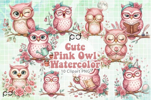 Download Cute Pink Owl Watercolor Graphics - Cute Collection