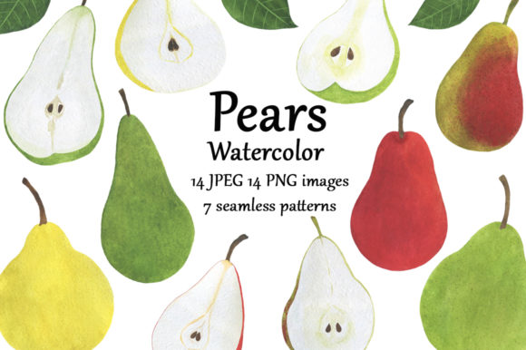 Download Set Pears Fruits Watercolor Food&nbsp;&nbsp; - Premium Resources