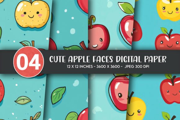 Download Cute Apple Faces Digital Paper - Cute Collection