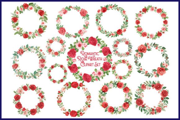 Download Romantic Rose Wreath Clipart Set - Romantic rose wreath Collection