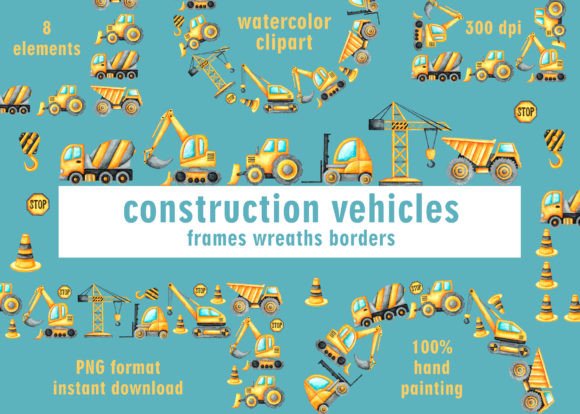 Download Construction Vehicles Frames, Wreaths. - Premium Bundle