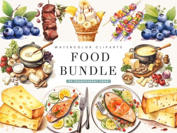 Download Watercolor Food Bundle Clipart Bundle - Watercolor food Collection