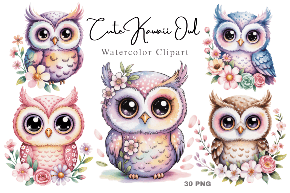 Download Watercolor Cute Kawaii Owl Clipart - Cute Collection