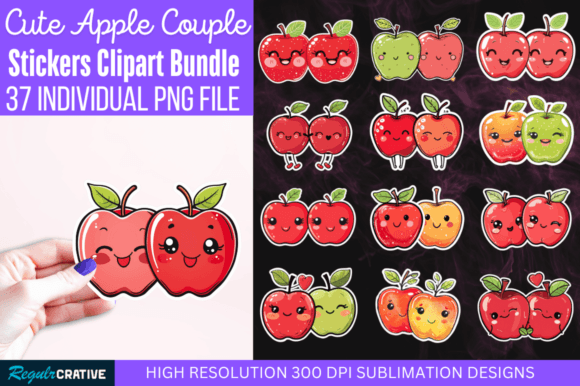Download Cute Apple Couple Sticker Clipart Bundle - Cute Collection